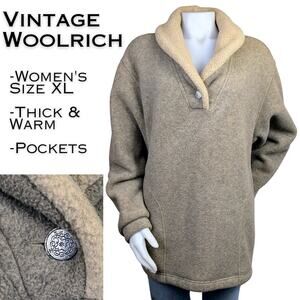 Woolrich Vintage Womens Fleece Pullover Coat XL Polartec Tan Heavy Warm Gorpcore